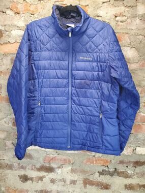 Columbia Mens Puffer Quilted Jacket L Blue Lightweight Full Zip Insulated